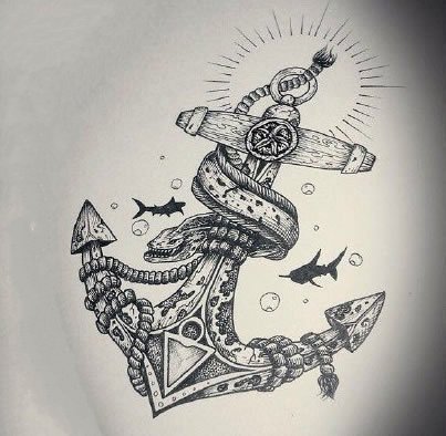 37款船锚纹身主题的手稿图片
