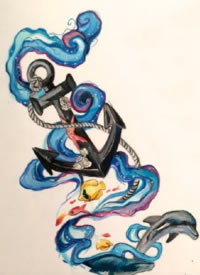 37款船锚纹身主题的手稿图片