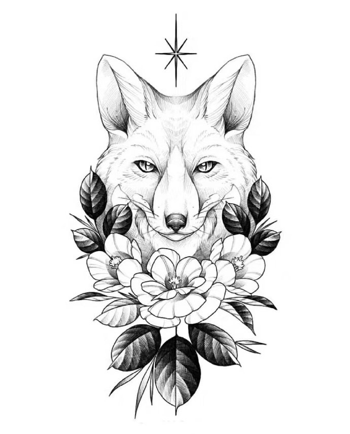 动物和素花搭配的一组漂亮纹身手稿图片