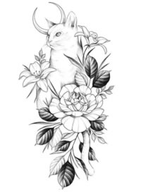动物和素花搭配的一组漂亮纹身手稿图片