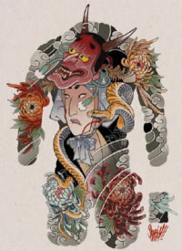 30款传统的大满背全胛等纹身手稿图片赏析