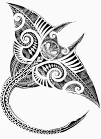 蝠鲼手稿-大海中的魔鬼鱼图腾纹身手稿图案