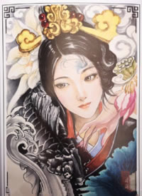 一组明月的艺伎花旦等古风女子纹身手稿图片