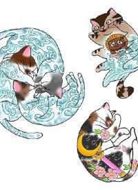 一组日式萌宠主题的动物纹身素材手稿图片
