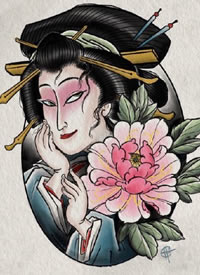 日式风格36款传统的彩色小图纹身手稿图片