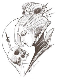 融入现代元素的一组时尚小女郎纹身手稿图片