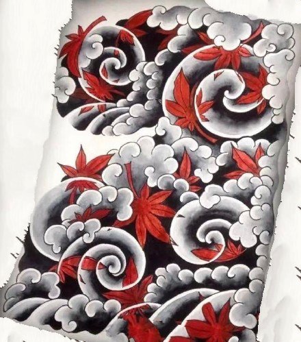 9款关于云朵和海浪花的传统纹身图案和手稿