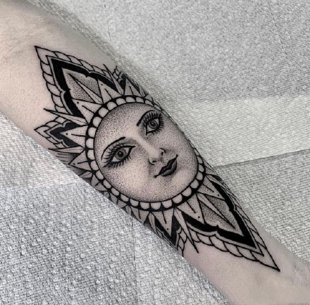 包小臂梵花纹身 16款小臂位置的黑色梵花纹身图案