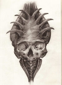 一组3d写实的机械骷髅纹身手稿图片欣赏