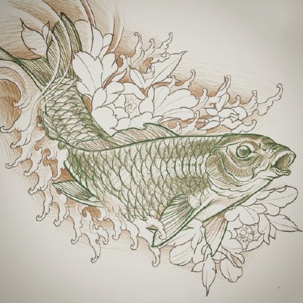 传统的30款鲤鱼纹身手稿图片赏析