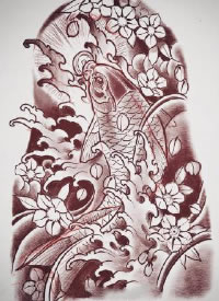 传统的30款鲤鱼纹身手稿图片赏析