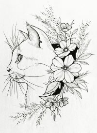 小清新猫头主题的一组猫神纹身素材手稿