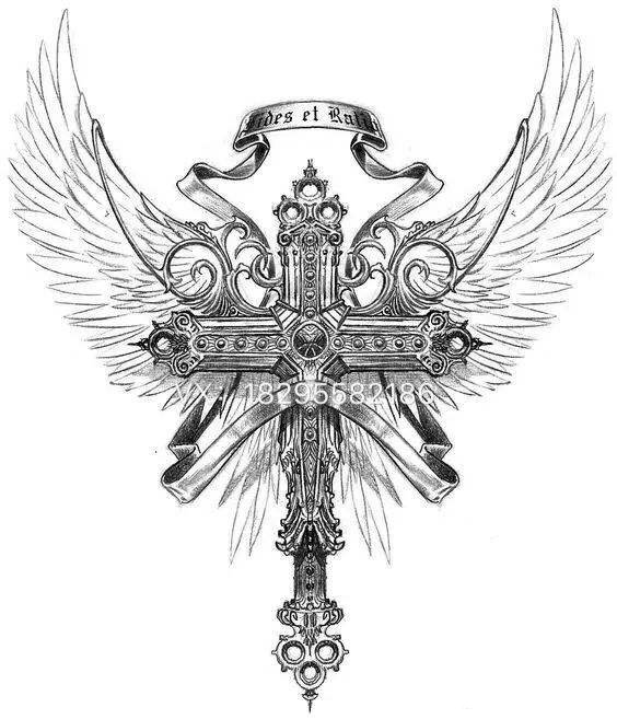 36款双翅膀主题的纹身手稿图片