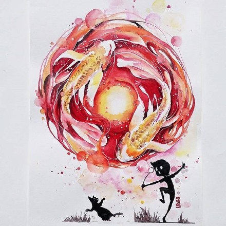 双鱼座手稿 34款漂亮的两条双鱼纹身手稿素材图片