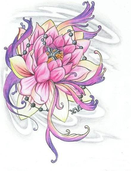 15款漂亮的传统彩色牡丹等花朵纹身手稿图片