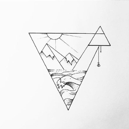 34款几何图形里的山水小风景纹身手稿图片