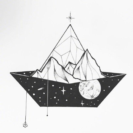 34款几何图形里的山水小风景纹身手稿图片