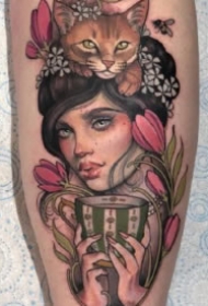 独特古典韵味的女性肖像纹身--纹身艺术家Hannah Flowers作品
