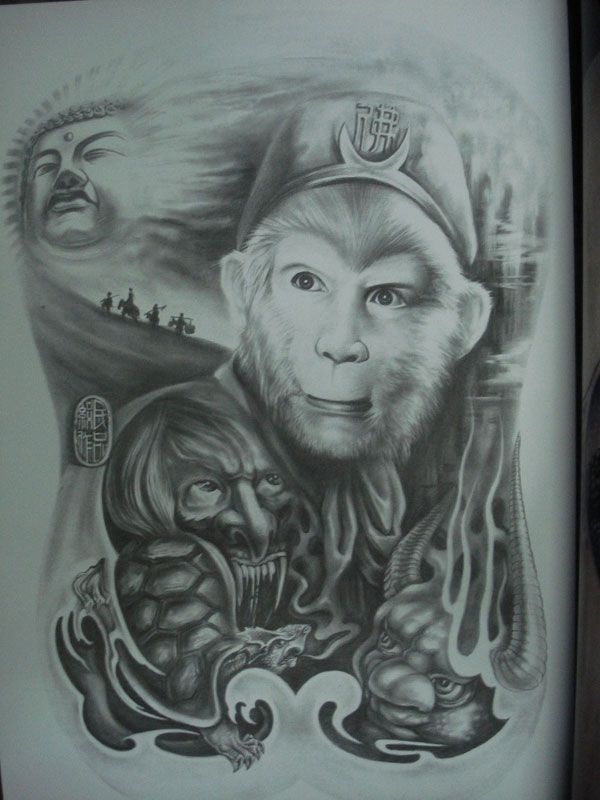 齐天大圣手稿纹身素材