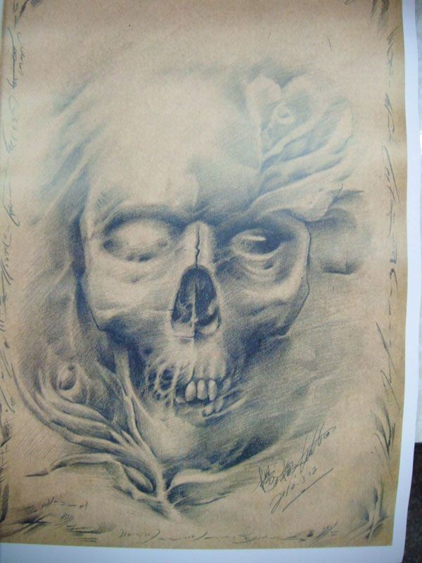 骷髅头纹身手稿素材