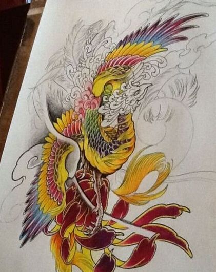 唯美艺术凤凰纹身手稿