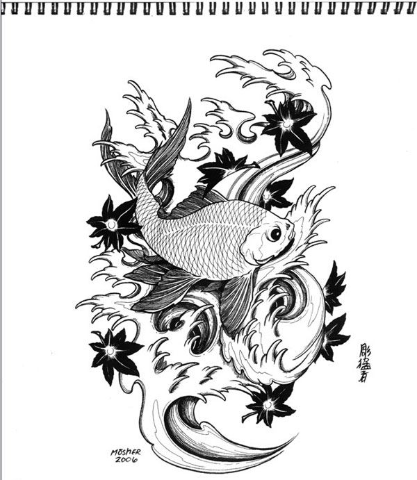 鲤鱼纹身手稿素材