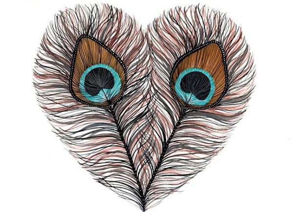 精美优雅孔雀羽毛刺青手稿
