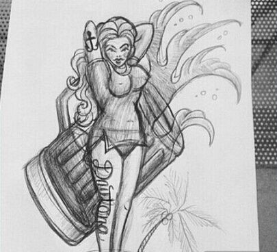 性感啤酒女郎纹身手稿