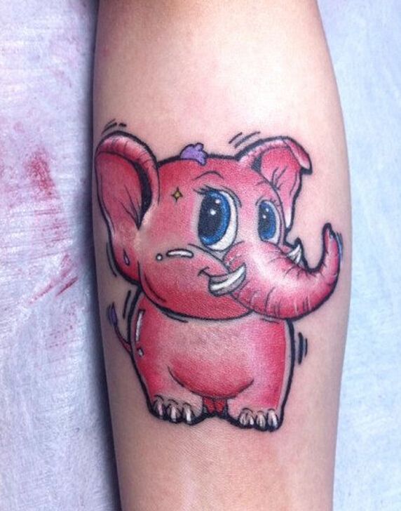 适合女生腿部可爱大象彩色纹身图案