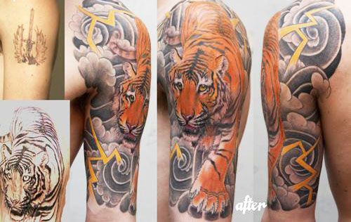 大臂雷霆下山虎纹身图案