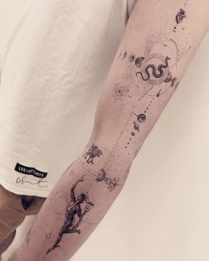 一组小巧而有设计感的线条纹身图片