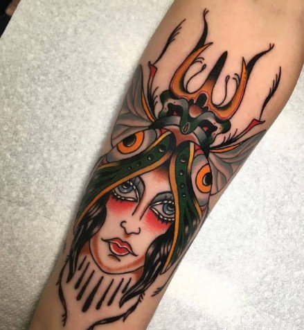 一组彩色的old school风格的纹身图案