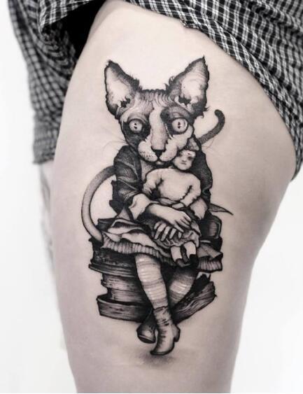 一组暗黑系的点刺纹身作品