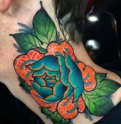 9款newschool风格的炫彩花朵纹身图片