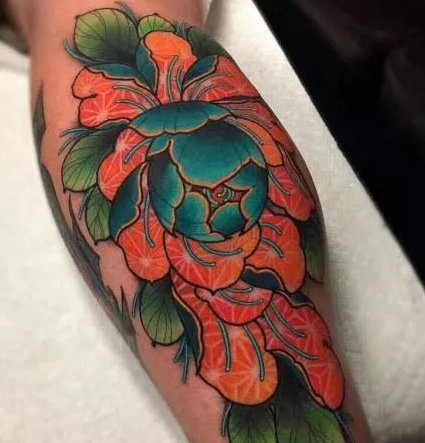 9款newschool风格的炫彩花朵纹身图片