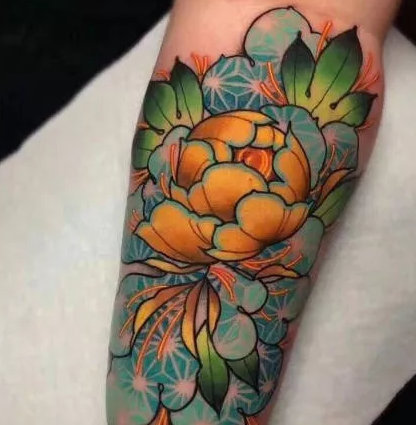 9款newschool风格的炫彩花朵纹身图片