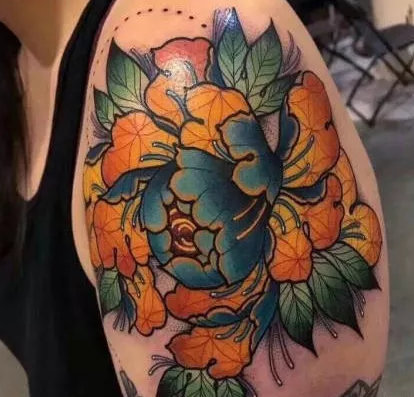 9款newschool风格的炫彩花朵纹身图片