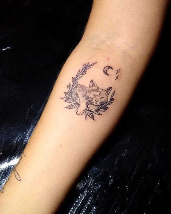 9张睡觉的猫咪纹身图片