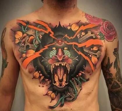 霸气十足的男士大花胸纹身图案精选