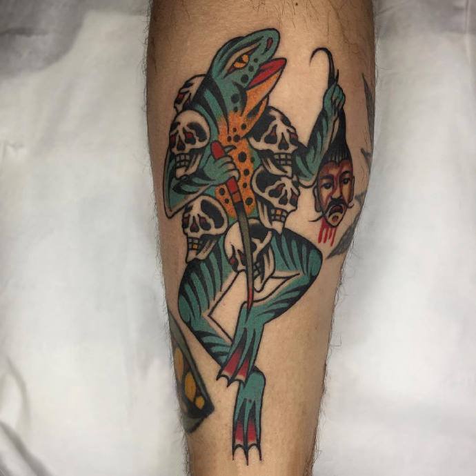 oldschool风格的大青蛙纹身图片9张