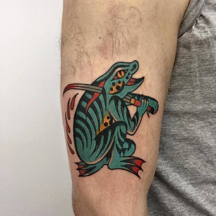oldschool风格的大青蛙纹身图片9张