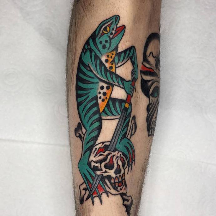 oldschool风格的大青蛙纹身图片9张