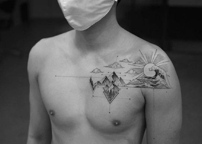 9张令人感到沉静的黑白点线纹身图片