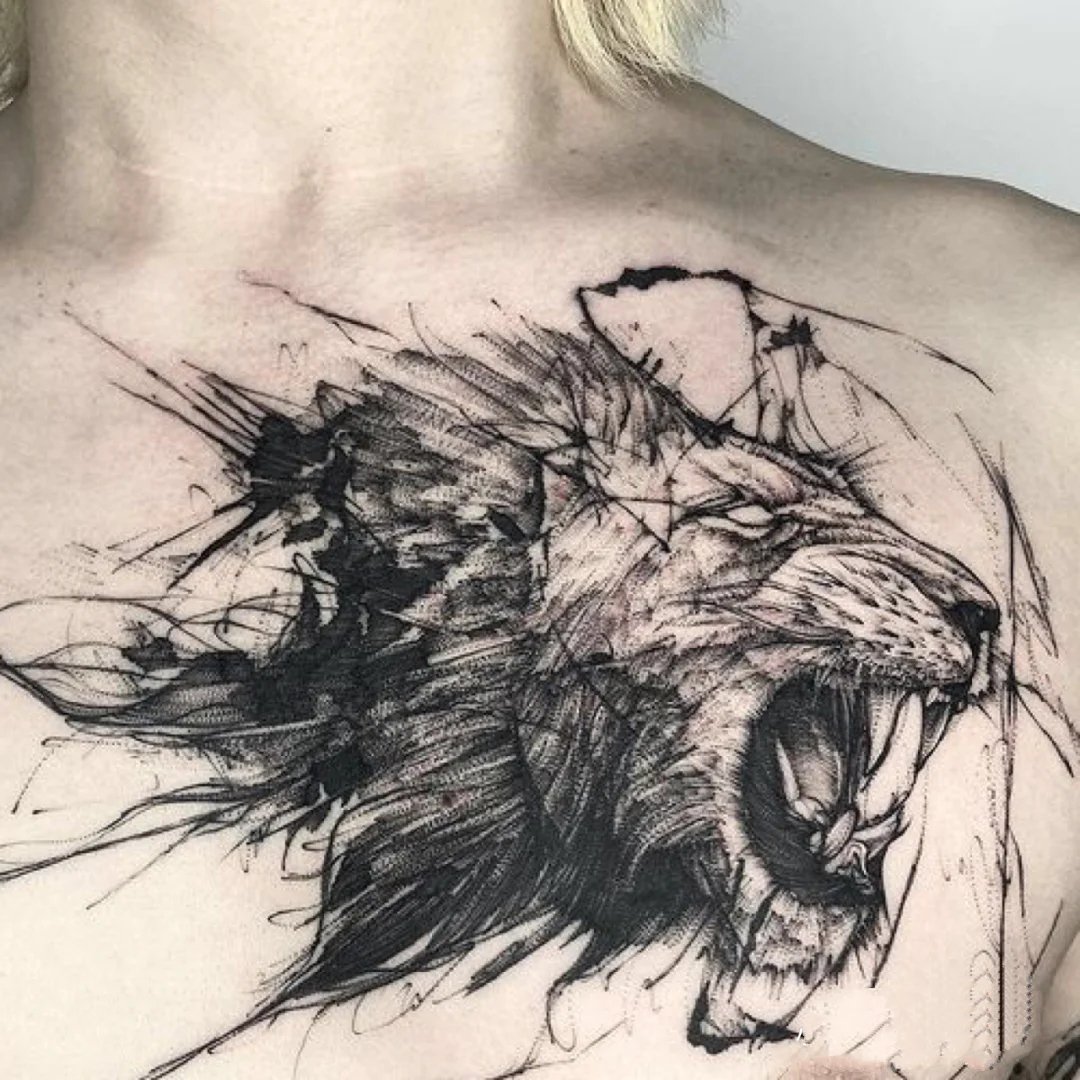 随意泼墨风的9张黑色系纹身图片