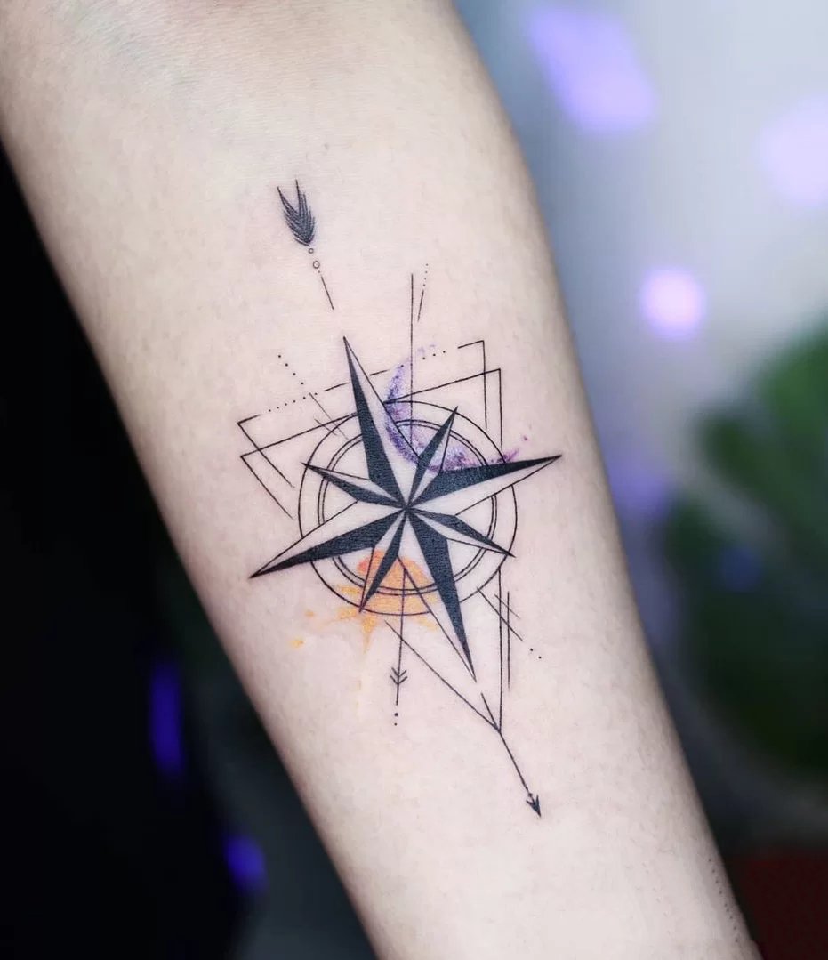一组独特的指南针纹身图片