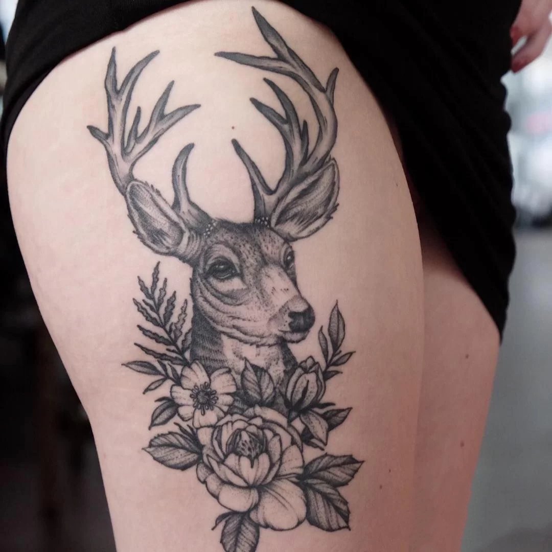 清新美丽的鹿纹身图片9张