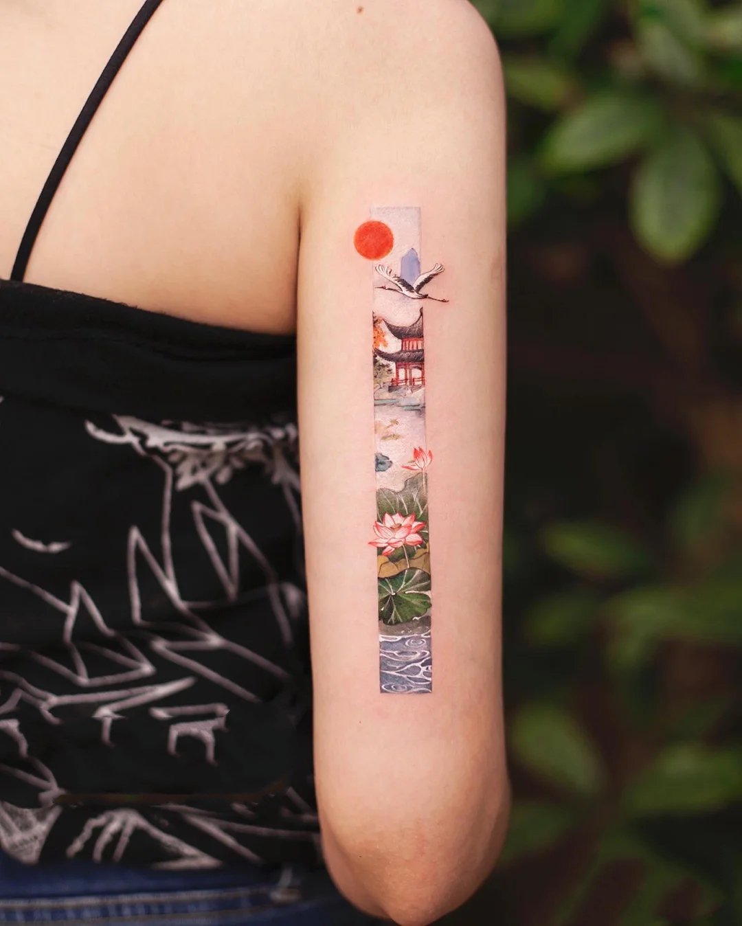 一组独特的长方形仙鹤纹身图片