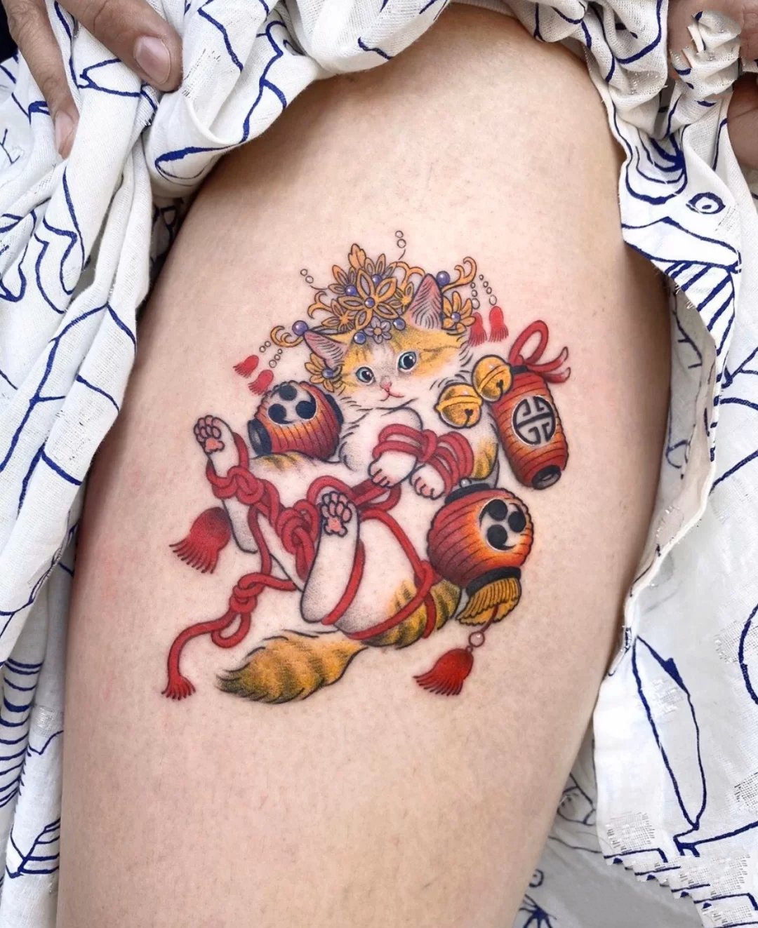 爱猫人士必入的一组彩色猫咪纹身图片