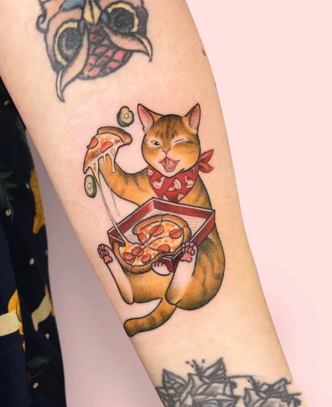 爱猫人士必入的一组彩色猫咪纹身图片