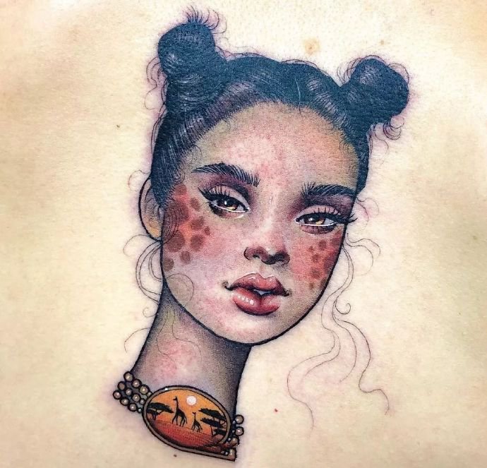 一组彩色欧美风的女性纹身图片